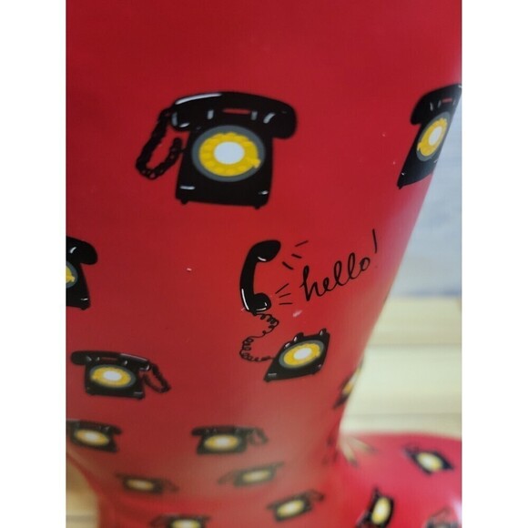 Anthropologie "Colloquial Rain Boots" in Call Me, Red, Telephone Print - Picture 6 of 11